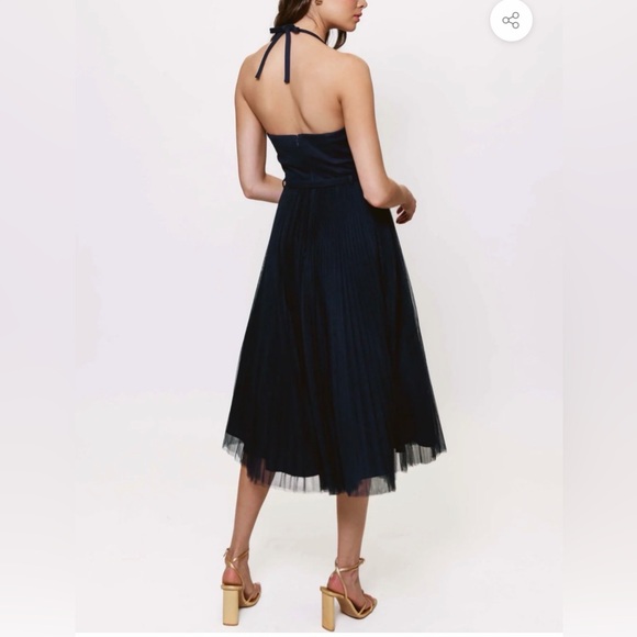 Hutch Anthropologie Rumor Sweetheart Pleated Tulle Midi Dress Navy Blue Womens 2 - Picture 5 of 11